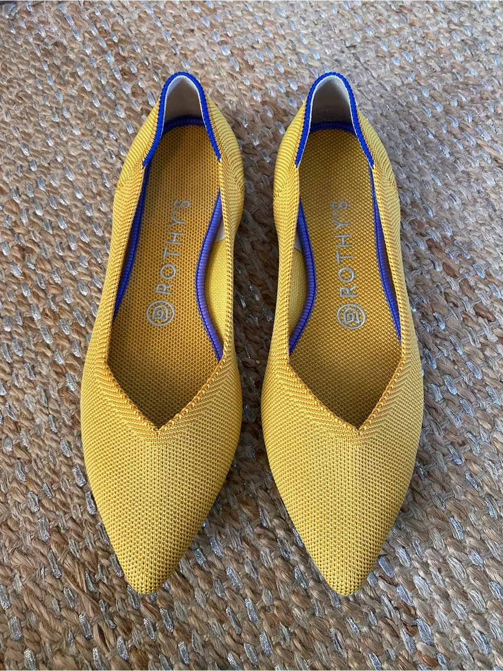 Rothy's The Point Flats Marigold Yellow Pointed Toe Ballet Knit Shoes Women's 8